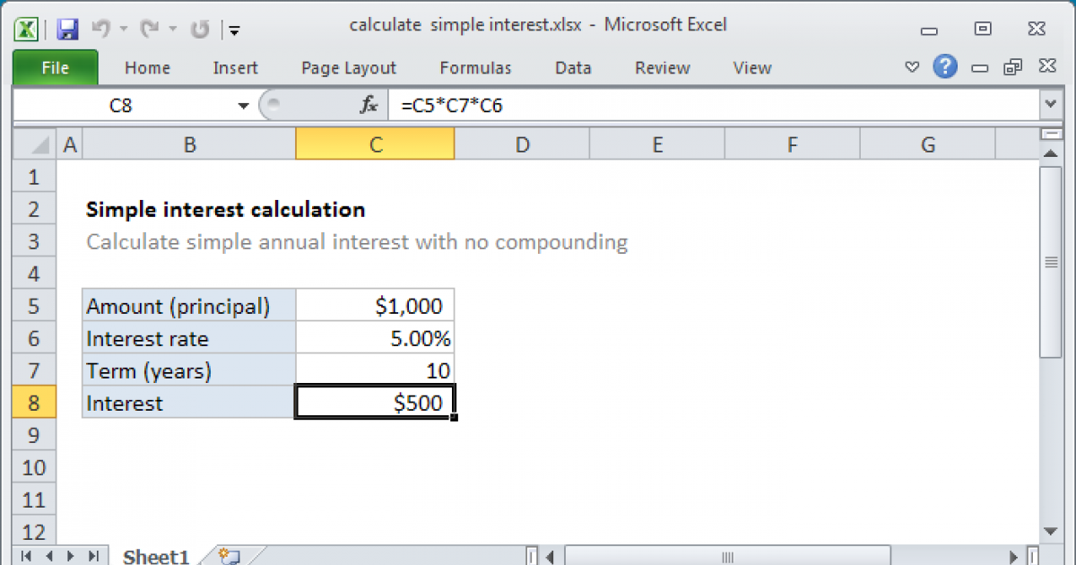 Calculate Simple Interest Excel Formula Exceljet